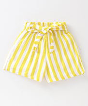 Load image into Gallery viewer, Solid Frilled Top Striped Belted Short Set