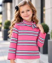 Load image into Gallery viewer, Cotton Elastane Knit Striped Full Sleeves Turtle Neck Tshirt