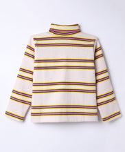 Load image into Gallery viewer, Cotton Elastane Knit Striped Full Sleeves Turtle Neck Tshirt