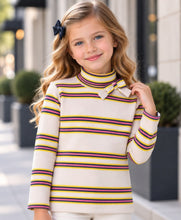 Load image into Gallery viewer, Cotton Elastane Knit Striped Full Sleeves Turtle Neck Tshirt