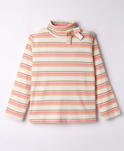 Load image into Gallery viewer, Cotton Elastane Knit Striped Full Sleeves Turtle Neck Tshirt