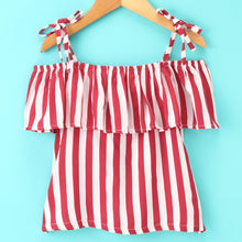 Load image into Gallery viewer, Striped Frilled Open Strap Top