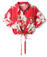Load image into Gallery viewer, Woven Floral Printed with Knot Short Sleeves Top