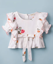 Load image into Gallery viewer, Cotton Woven Floral Printed Frilled Short Sleeves Top