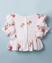 Load image into Gallery viewer, Cotton Woven Floral Printed Frilled Short Sleeves Top