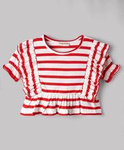 Load image into Gallery viewer, Cotton Frilled and Striped Half Sleeves Top