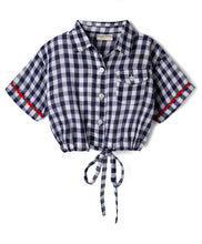 Load image into Gallery viewer, Checkered Half Sleeves Shirt Top with Lace Detailing - Blue