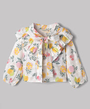 Load image into Gallery viewer, Cotton Floral Printed Frilled Full Sleeves Top - Offwhite