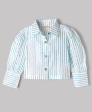 Load image into Gallery viewer, Cotton Striped Lurex Woven Full Sleeves Top - Green