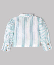 Load image into Gallery viewer, Cotton Striped Lurex Woven Full Sleeves Top - Green