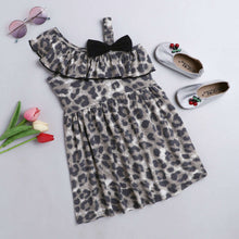 Load image into Gallery viewer, CrayonFlakes Soft and comfortable Front Frill Strap Leopard Print Dress / Frock