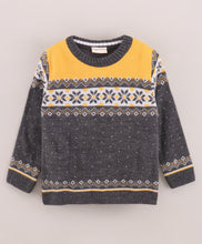 Load image into Gallery viewer, Jacquard Fine Knit Full Sleeves Pullover Sweater - Grey
