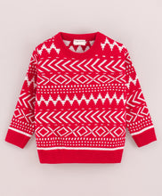 Load image into Gallery viewer, Jacquard Fine Knit Full Sleeves Pullover Sweater - Red