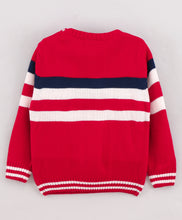 Load image into Gallery viewer, Striped Fine Knit Full Sleeves Pullover Sweater - Red