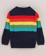 Load image into Gallery viewer, Striped Fine Acrylic Knit Full Sleeves Pullover Sweater - Navy