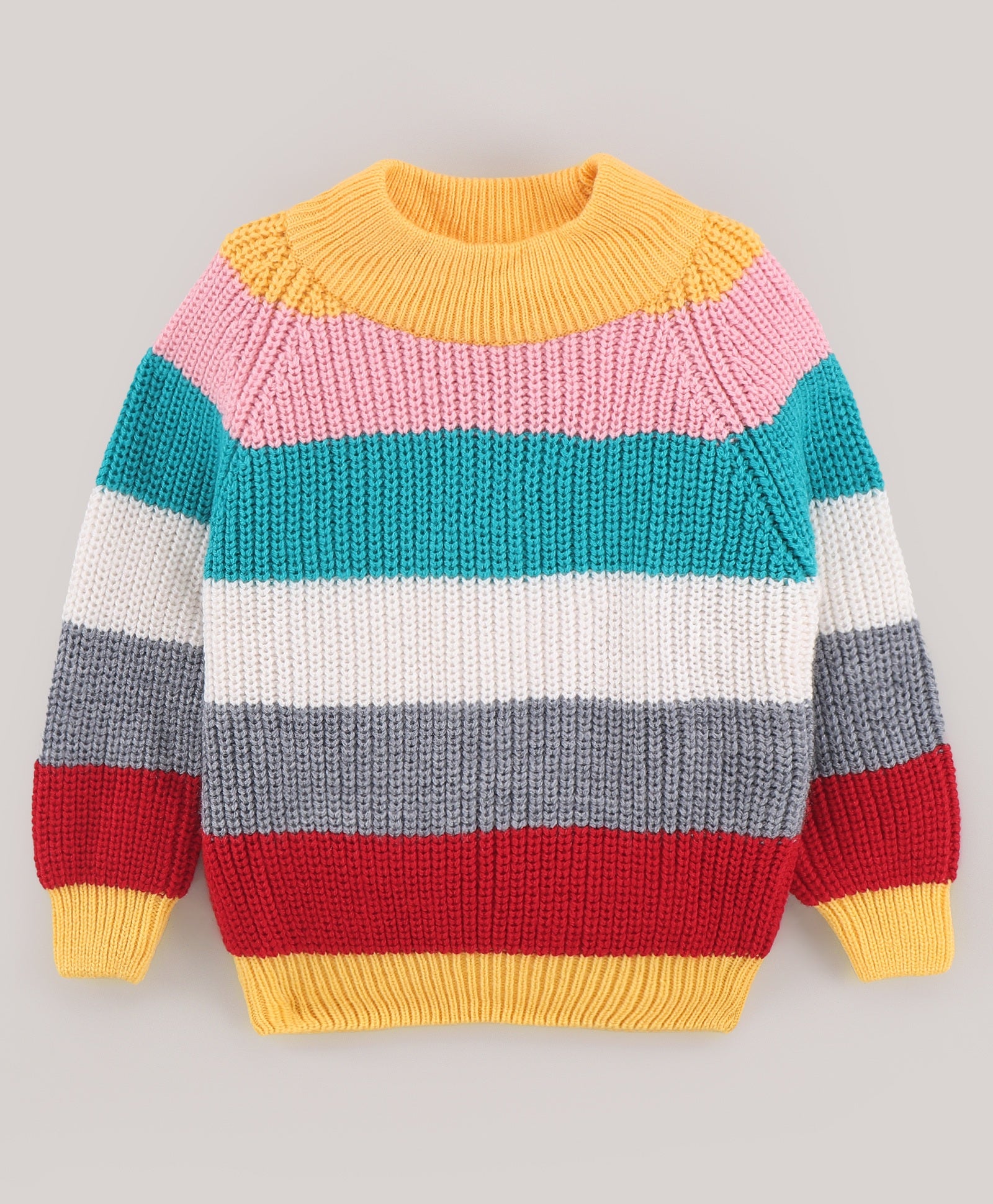 Striped Fine Knit Full Sleeves Pullover Sweater Multicolor
