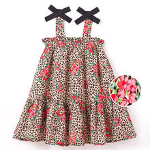 Load image into Gallery viewer, Floral Animal Print Straped Bow Dress
