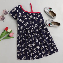 Load image into Gallery viewer, CrayonFlakes Soft and comfortable Floral Printed Dress / Frock - Navy