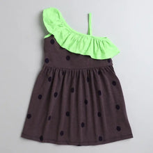 Load image into Gallery viewer, CrayonFlakes Soft and comfortable Polka Printed Front Frill Strap Dress / Frock