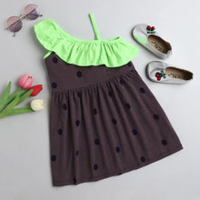 Load image into Gallery viewer, CrayonFlakes Soft and comfortable Polka Printed Front Frill Strap Dress / Frock