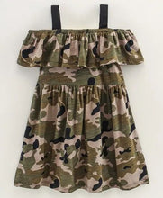 Load image into Gallery viewer, CrayonFlakes Soft and comfortable Camouflage Strap and Frill Dress / Frock