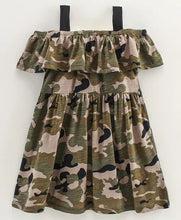 Load image into Gallery viewer, CrayonFlakes Soft and comfortable Camouflage Strap and Frill Dress / Frock
