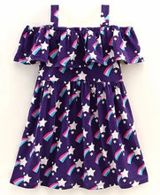 Load image into Gallery viewer, CrayonFlakes Soft and comfortable Star Print Strap and Frill Dress / Frock