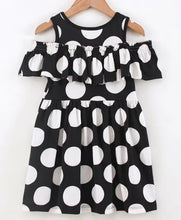 Load image into Gallery viewer, CrayonFlakes Soft and comfortable Polka Cold Shoulder Frill Dress / Frock
