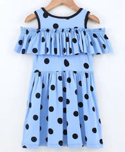 Load image into Gallery viewer, CrayonFlakes Soft and comfortable Polka Cold Shoulder Frill Dress / Frock