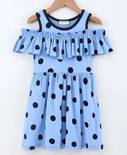 Load image into Gallery viewer, CrayonFlakes Soft and comfortable Polka Cold Shoulder Frill Dress / Frock