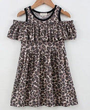 Load image into Gallery viewer, CrayonFlakes Soft and comfortable Animal Print Cold Shoulder Frill Dress / Frock