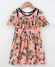 Load image into Gallery viewer, CrayonFlakes Soft and comfortable Floral Cold Shoulder Frill Dress / Frock
