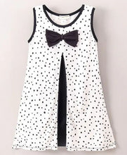 Load image into Gallery viewer, CrayonFlakes Soft and comfortable Polka Color Block Pleated Bow Dress / Frock
