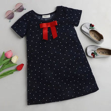 Load image into Gallery viewer, CrayonFlakes Soft and comfortable Polka Printed Dress / Frock - Navy
