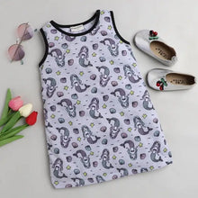 Load image into Gallery viewer, CrayonFlakes Soft and comfortable Mermaid Printed Dress / Frock - Grey