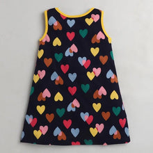 Load image into Gallery viewer, CrayonFlakes Soft and comfortable Hearts Printed Dress / Frock - Navy
