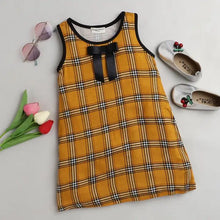 Load image into Gallery viewer, CrayonFlakes Soft and comfortable Checkered Printed Dress / Frock - Mustard
