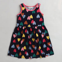 Load image into Gallery viewer, CrayonFlakes Soft and comfortable Hearts Printed Dress / Frock - Navy