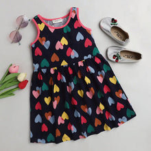 Load image into Gallery viewer, CrayonFlakes Soft and comfortable Hearts Printed Dress / Frock - Navy
