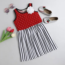 Load image into Gallery viewer, CrayonFlakes Soft and comfortable Polka with Stripes Printed Dress / Frock
