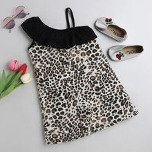 Load image into Gallery viewer, CrayonFlakes Soft and comfortable Animal Print Front Frill Single Strap Dress / Frock