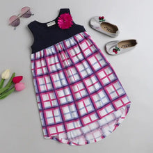 Load image into Gallery viewer, CrayonFlakes Soft and comfortable Checkered High Low Sleeveless Dress / Frock