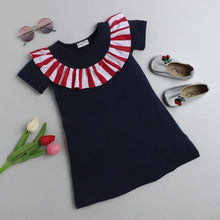 Load image into Gallery viewer, CrayonFlakes Soft and comfortable Solid Striped Yoke Frill Dress / Frock