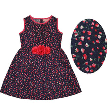 Load image into Gallery viewer, CrayonFlakes Soft and comfortable CrayonFlakes Kids Wear for Girls 100% Cotton Sleeveless Frock Navy Blue Floral Dress / Frock
