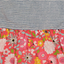 Load image into Gallery viewer, CrayonFlakes Soft and comfortable Blue Stripes with Floral Pink Dress / Frock