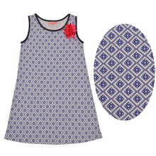 Load image into Gallery viewer, CrayonFlakes Soft and comfortable CrayonFlakes Kids Wear for Girls 100% Cotton Sleeveless Navy Geometric Print Straight Knit Dress / Frock