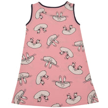Load image into Gallery viewer, CrayonFlakes Kids Wear for Girls 100% Cotton Sleeveless Pink Cute Bunny Straight Knit Dress