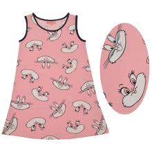 Load image into Gallery viewer, CrayonFlakes Kids Wear for Girls 100% Cotton Sleeveless Pink Cute Bunny Straight Knit Dress

