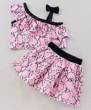 Load image into Gallery viewer, CrayonFlakes Soft and comfortable Frill and Strap Animal Print Top Skirt Set