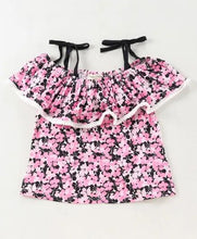 Load image into Gallery viewer, CrayonFlakes Soft and comfortable Floral Strap Cold Shoulder Top Short Set